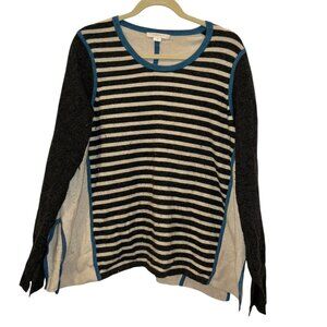 Duffy khaki blue black French Breton Nautical Stripe patchwork tunic sweater L